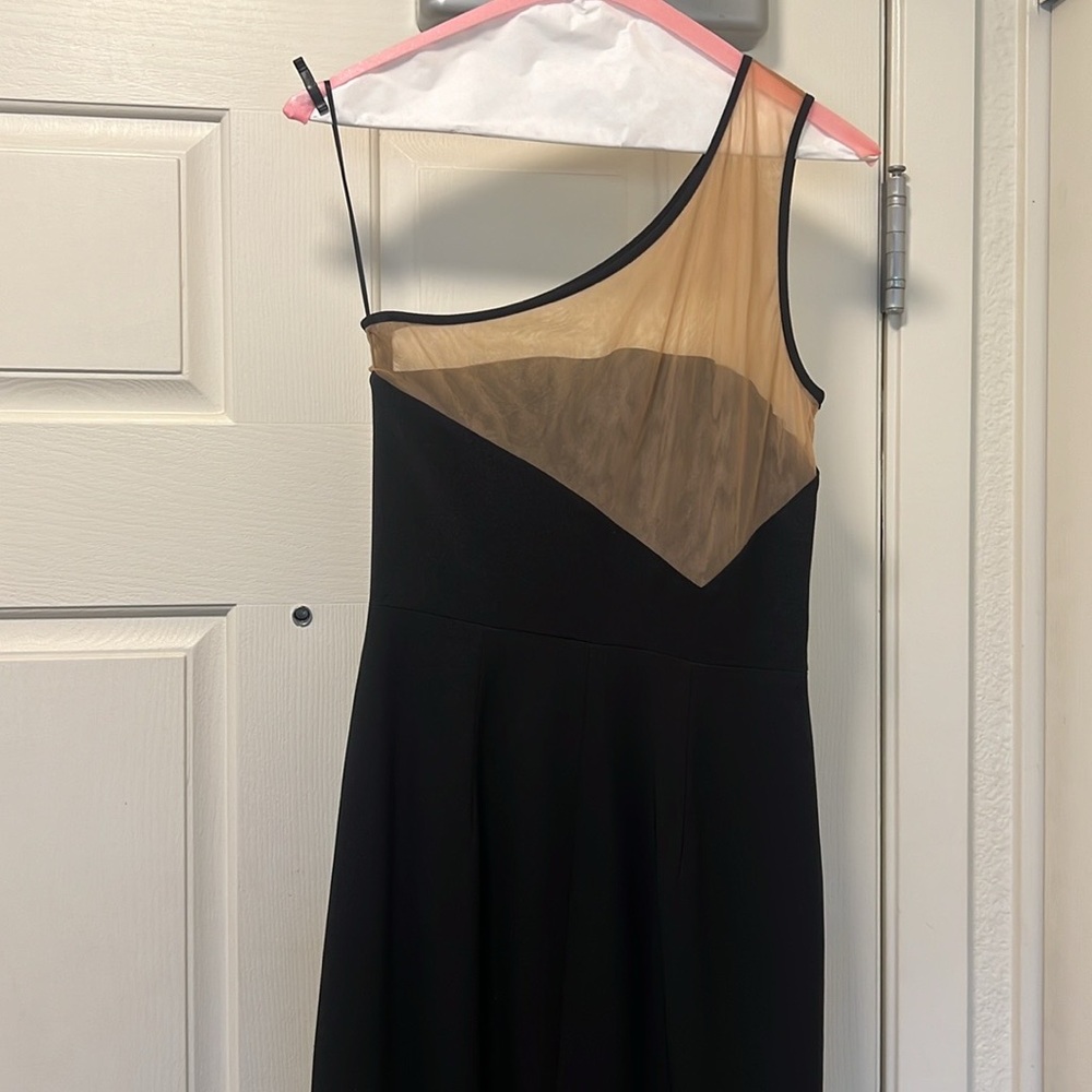 NWOT Dress The Population One Shoulder Sheer Midi Black Sheath Dress Sz Small - Picture 5 of 8